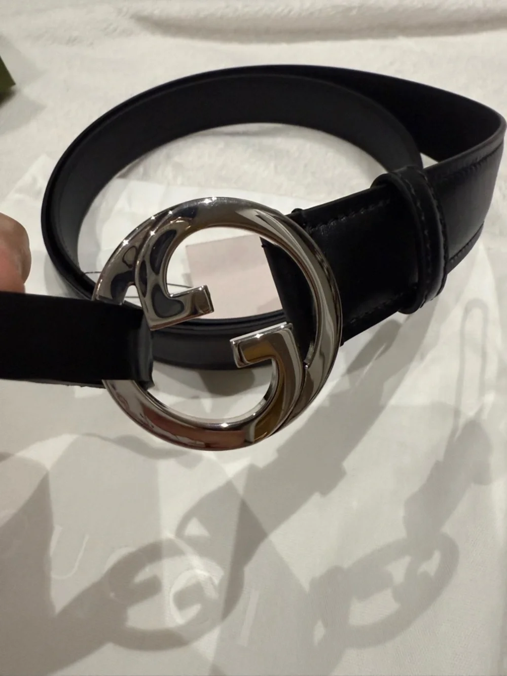 Gucci Black Leather thin Belt with Silver Signature Buckle 110
